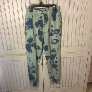 blue and green sweatpants